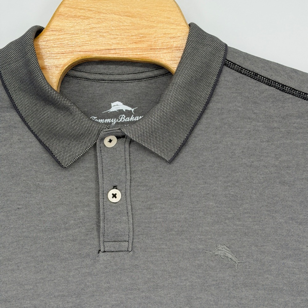 Tommy Bahama Polo Shirt Mens XL Gray Performance Cotton Blend Golf Utility Logo